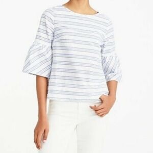 J. Crew Blue and White Striped Bell Sleeve Top